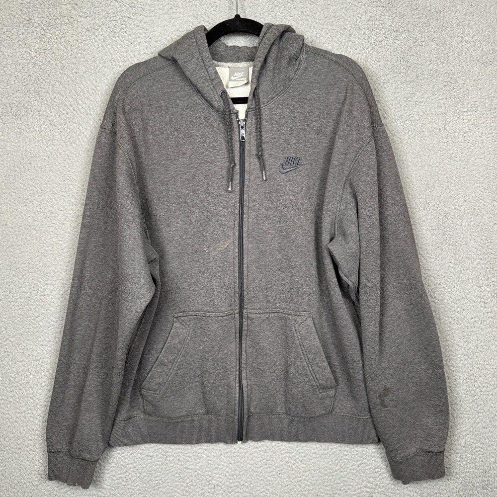 Nike Hoodie‎ Mens L Gray Full Zip Sportswear Fleece Hooded Sweatshirt Lounge Y2K